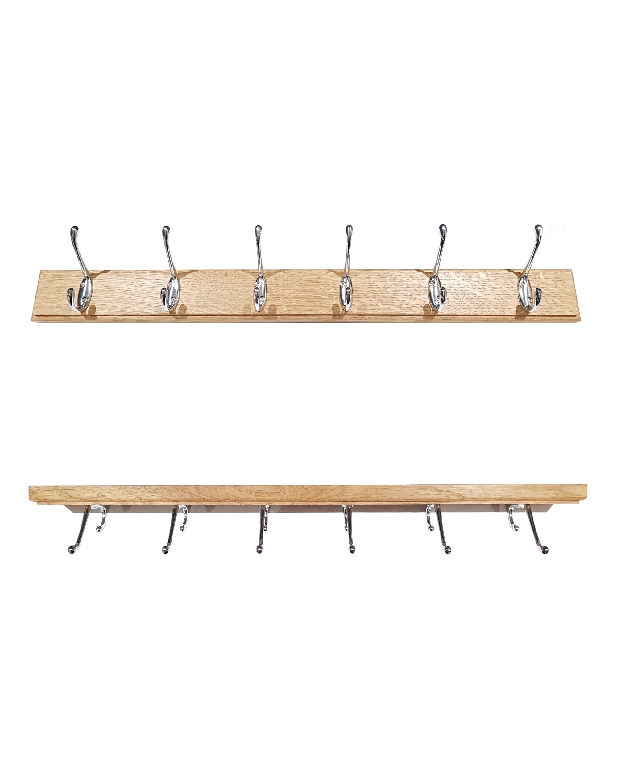 Oak Coat Rack With Chrome Hooks