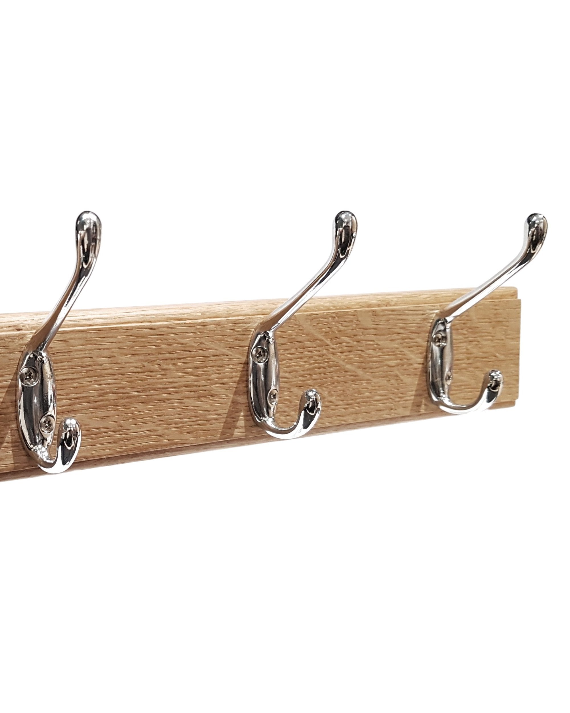Oak Coat Rack With Chrome Hooks
