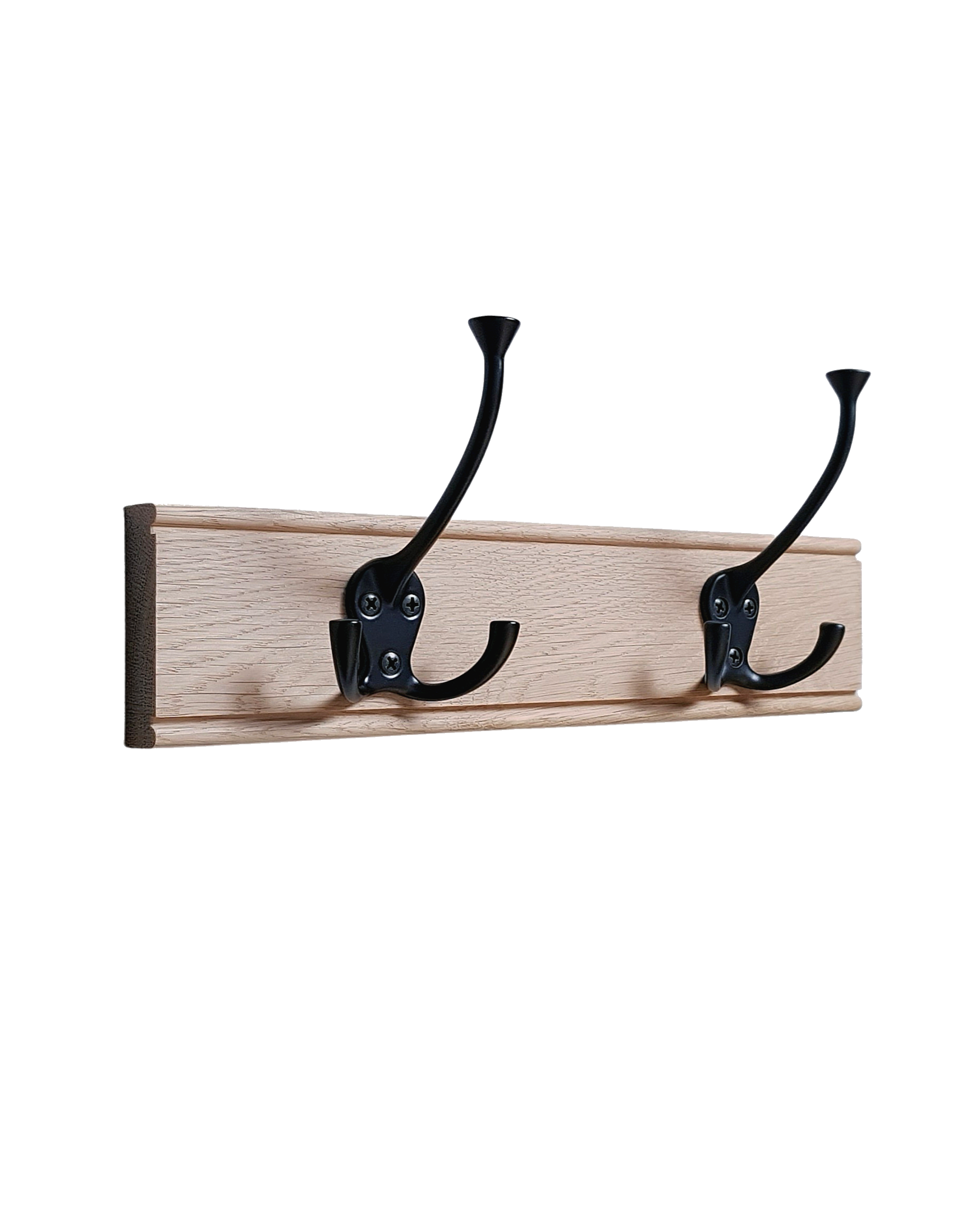 Oak Coat Rack with Black Hooks