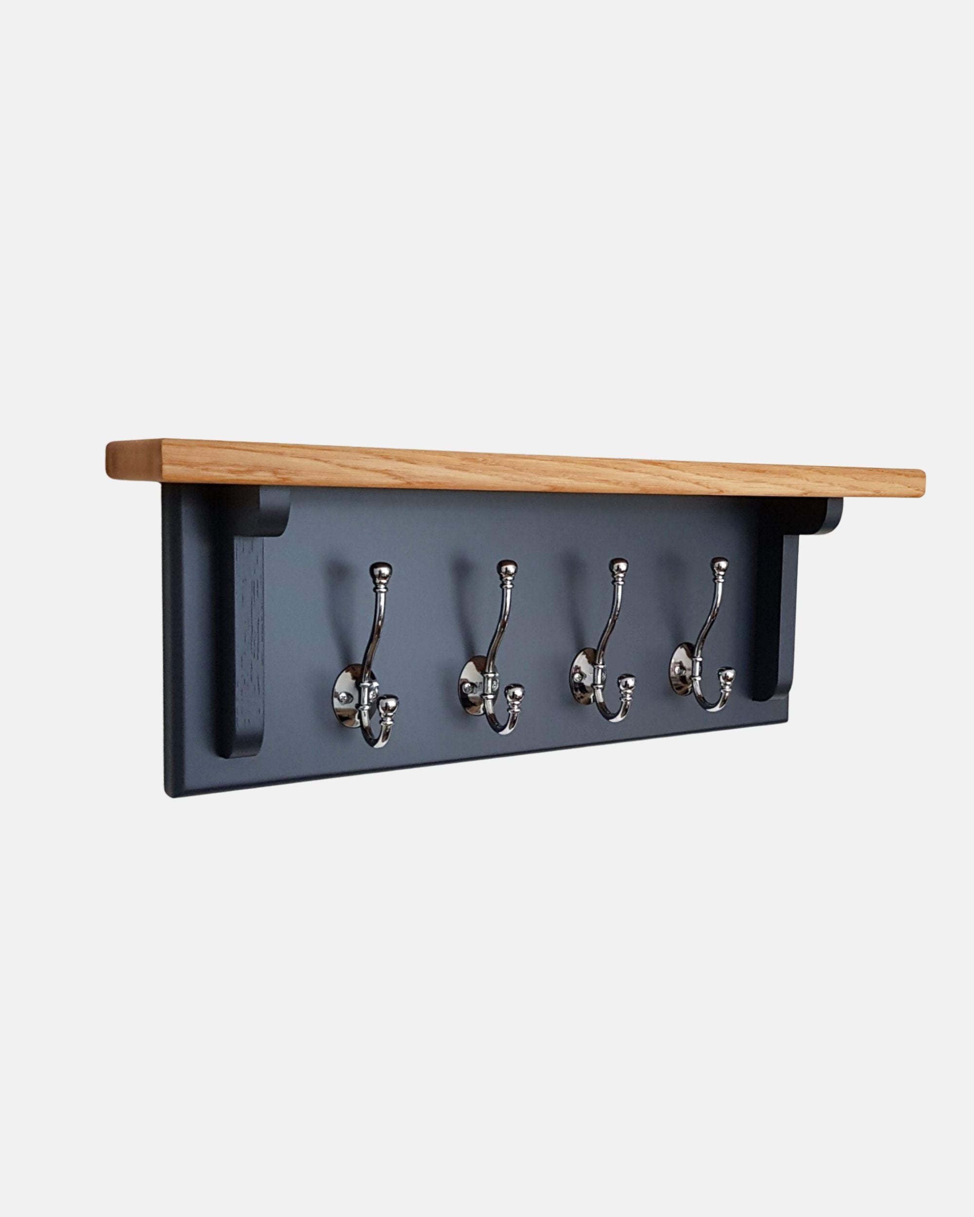 Coat Rack with Shelf Chrome Country Cottage Solid Oak Handmade