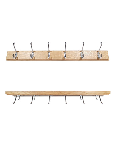 Oak Coat Rack With Chrome Hooks