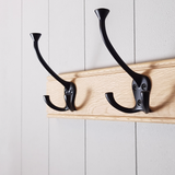 Oak Coat Rack with Black Hooks