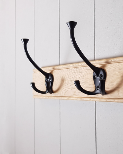 Oak Coat Rack with Black Hooks