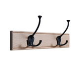 Oak Coat Rack with Black Hooks