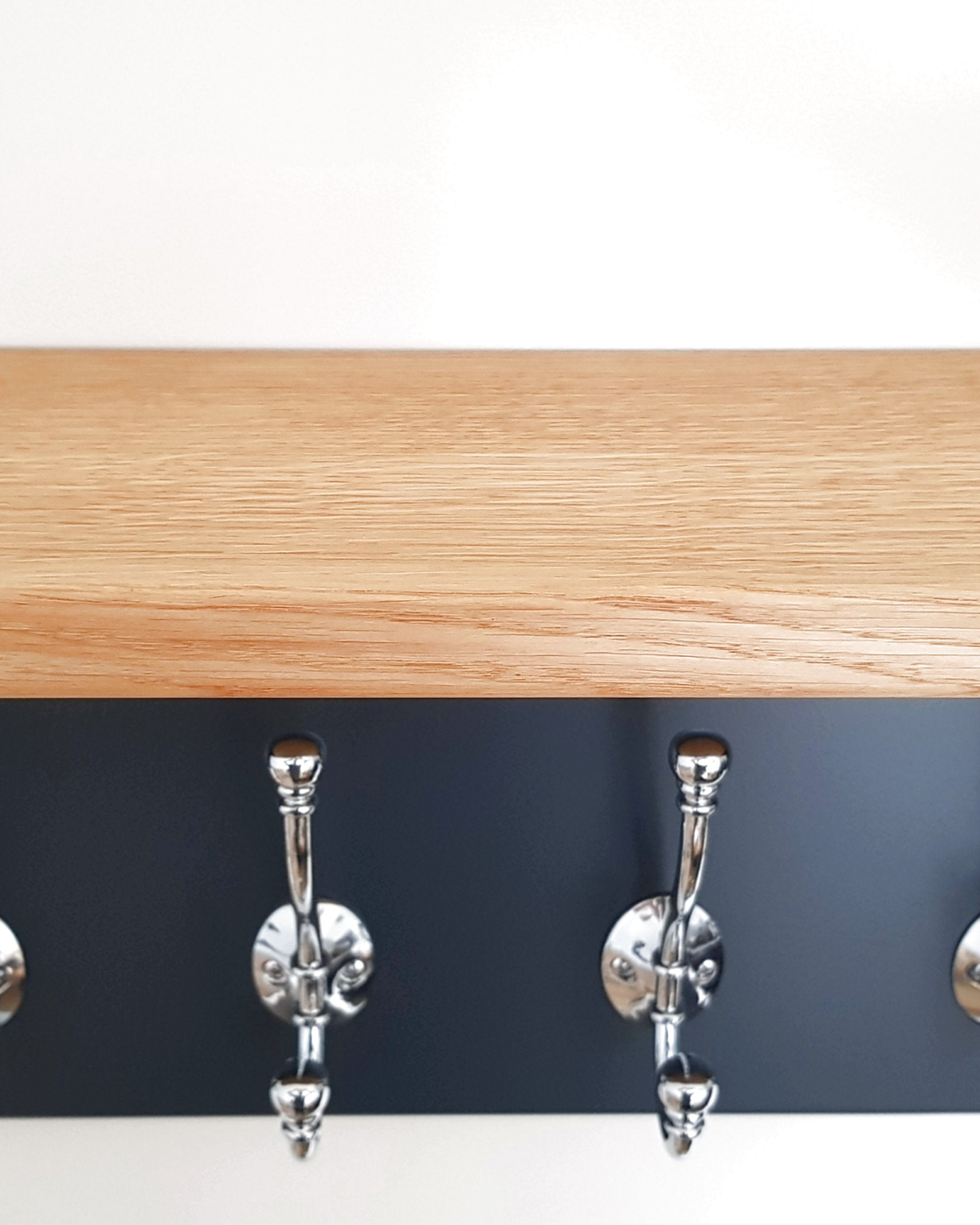 Painted Coat Rack with Oak Shelf